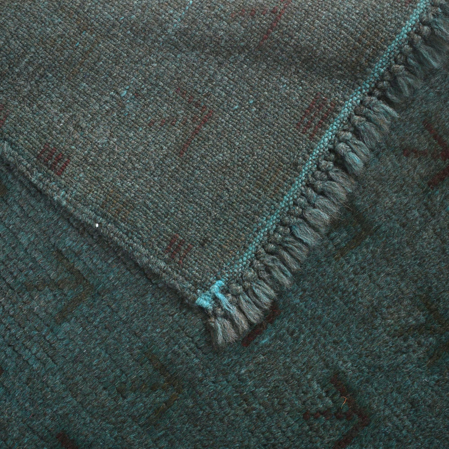 Overdyed Area Rug Handmade Blue Geometric 2x4 ft
