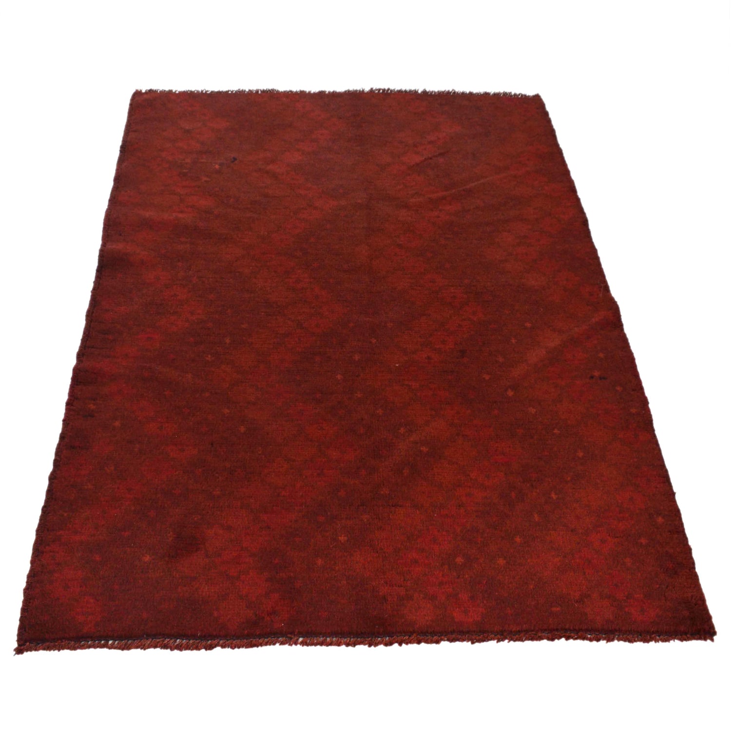 Overdyed Area Rug Handmade Red Geometric 3x5 ft