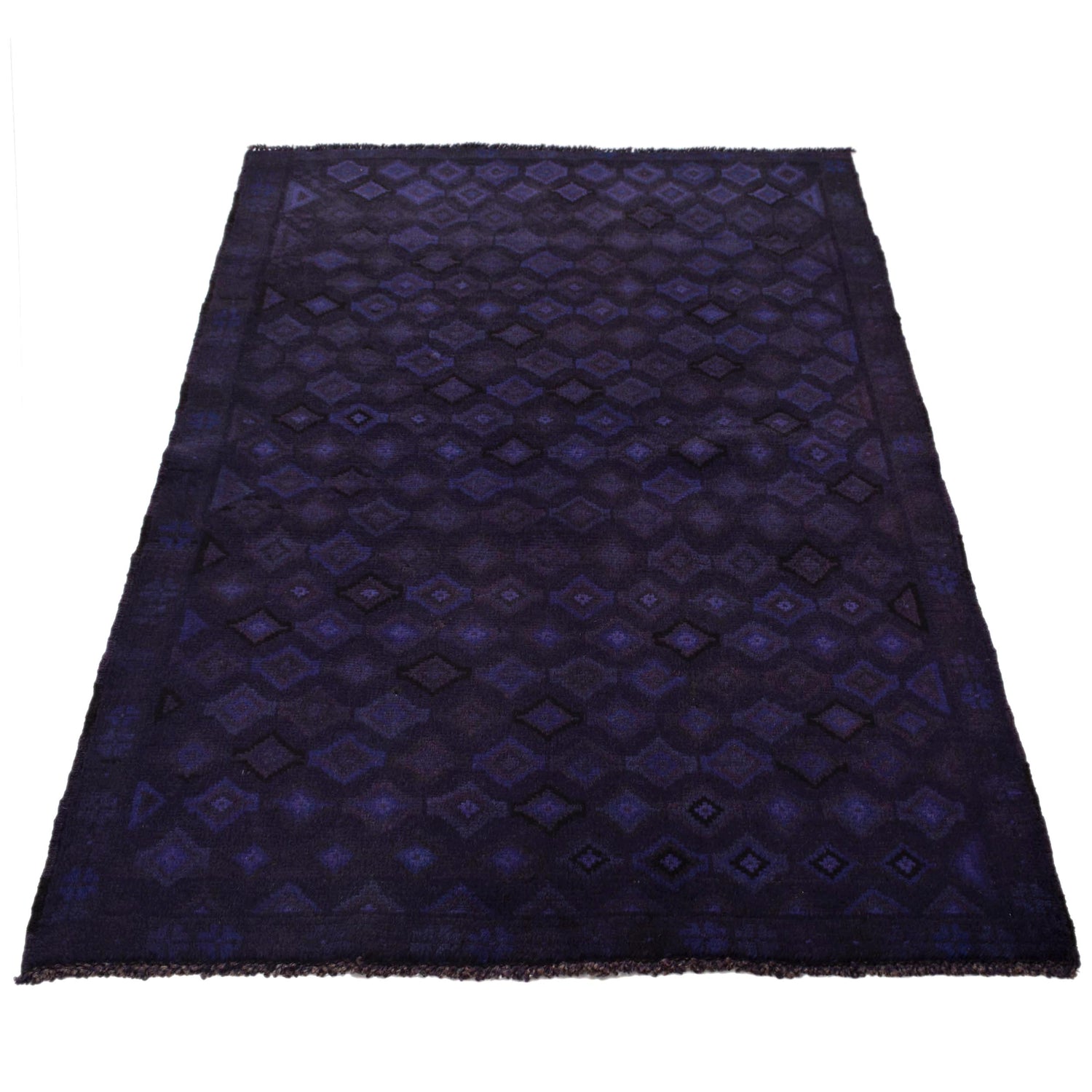 Overdyed Area Rug Handmade Purple Geometric 2x4 ft