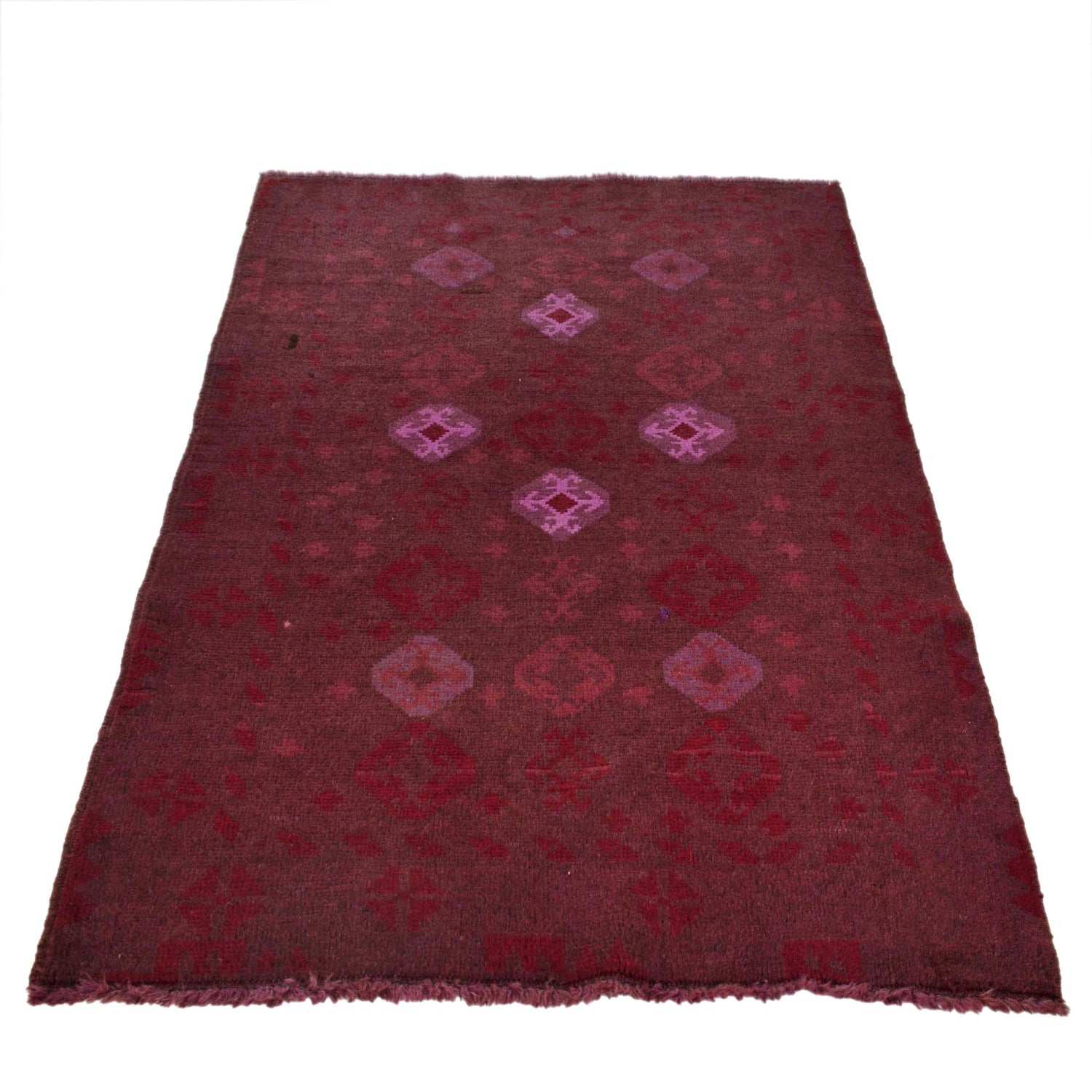Overdyed Area Rug Handmade Pink Geometric 3x5 ft