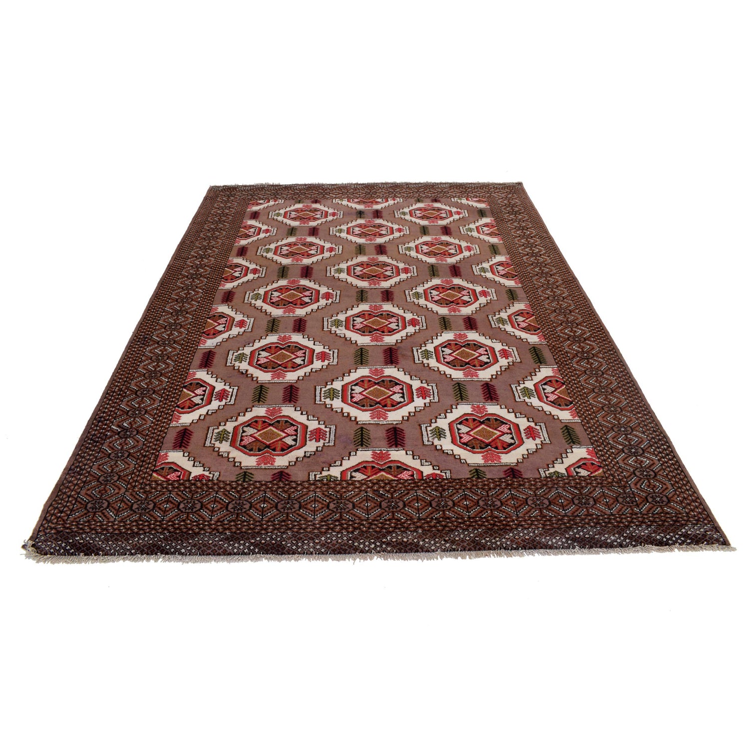 Baluchi Rug Handmade Brown Geometric 6x9 ft