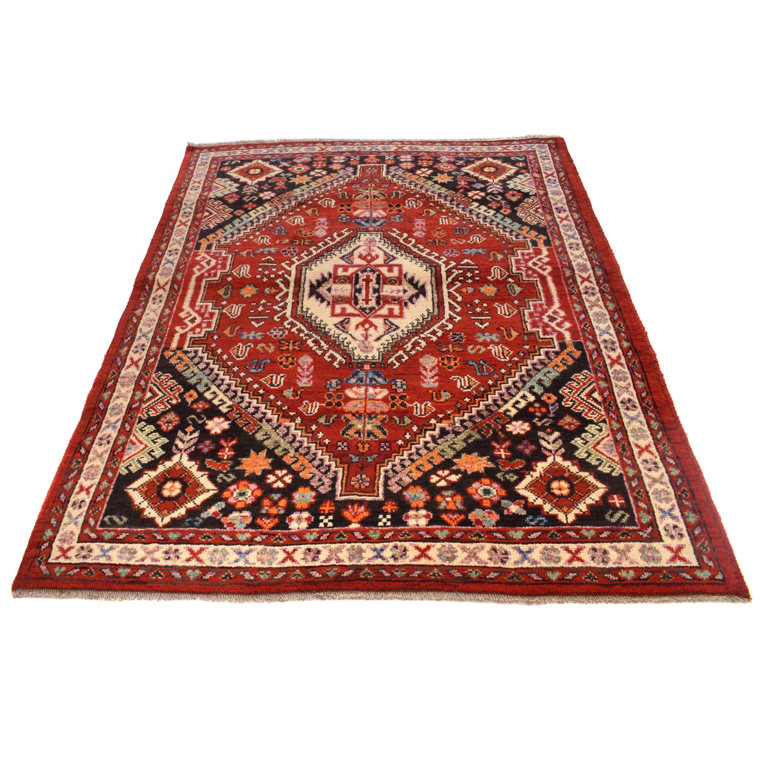 Shirazi Area Rug Handmade Red Medallion 4x7 ft