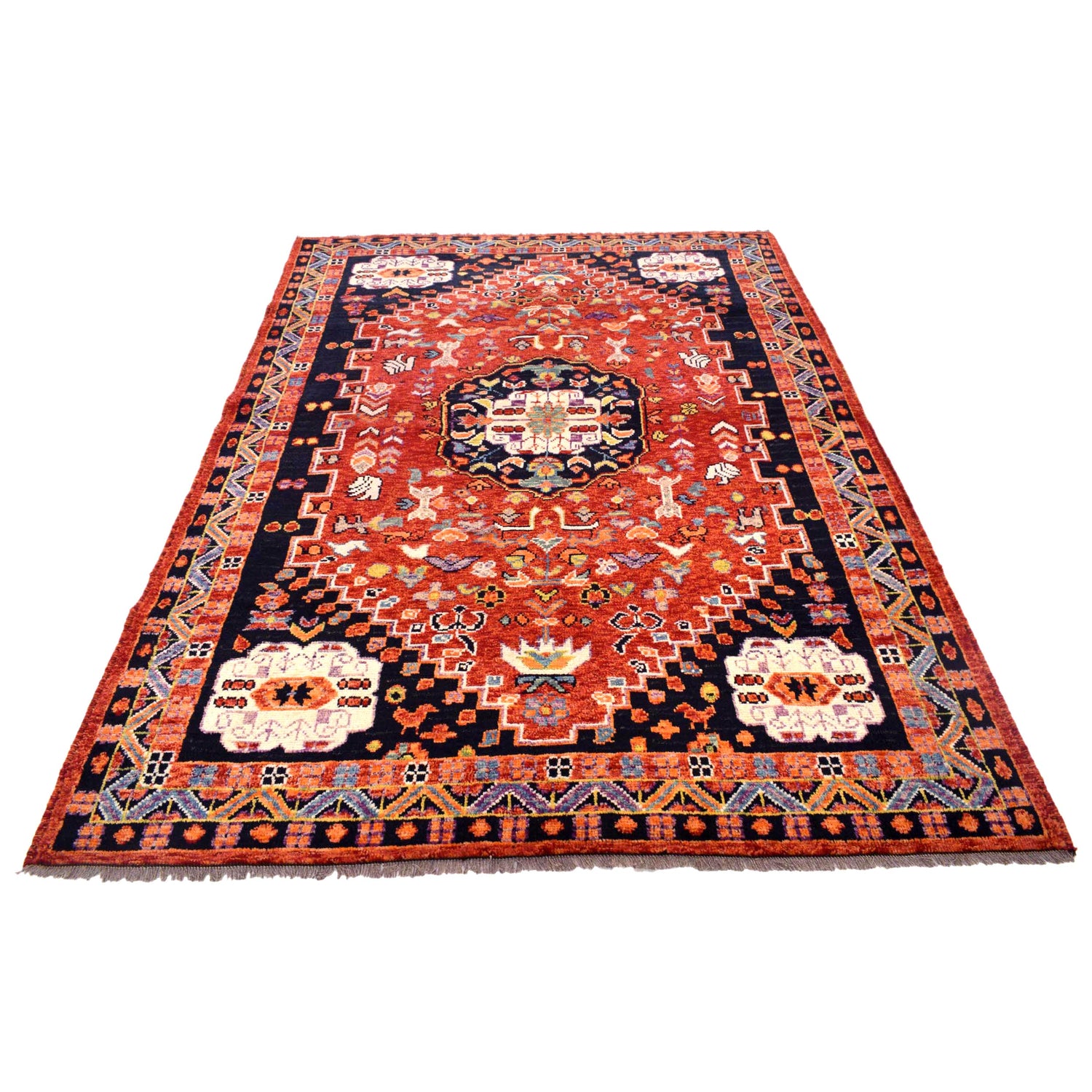 Shirazi Area Rug Handmade Red Medallion 5x8 ft