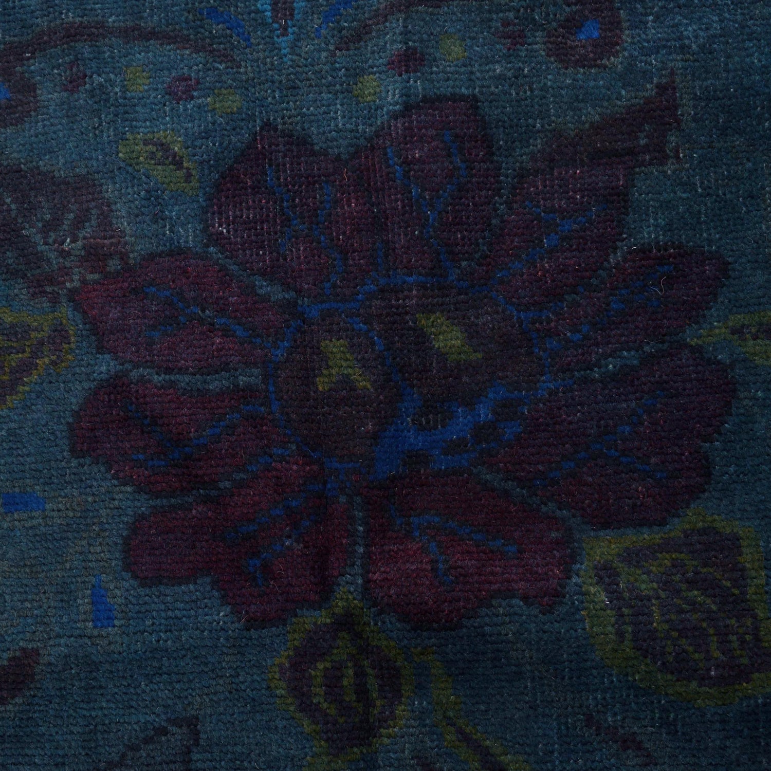 Overdyed Area Rug Handmade Blue Geometric 4x6 ft