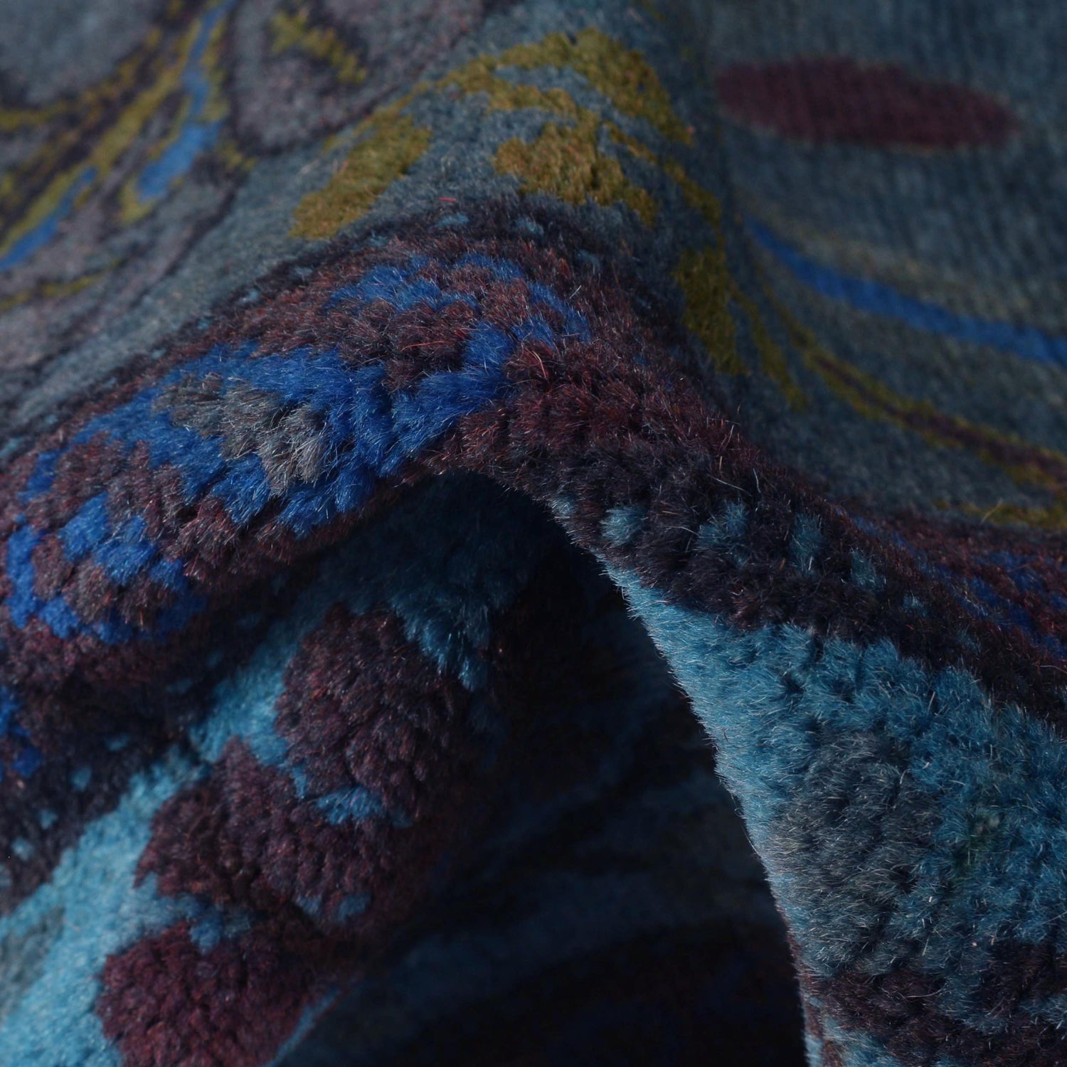 Overdyed Area Rug Handmade Blue Geometric 4x6 ft