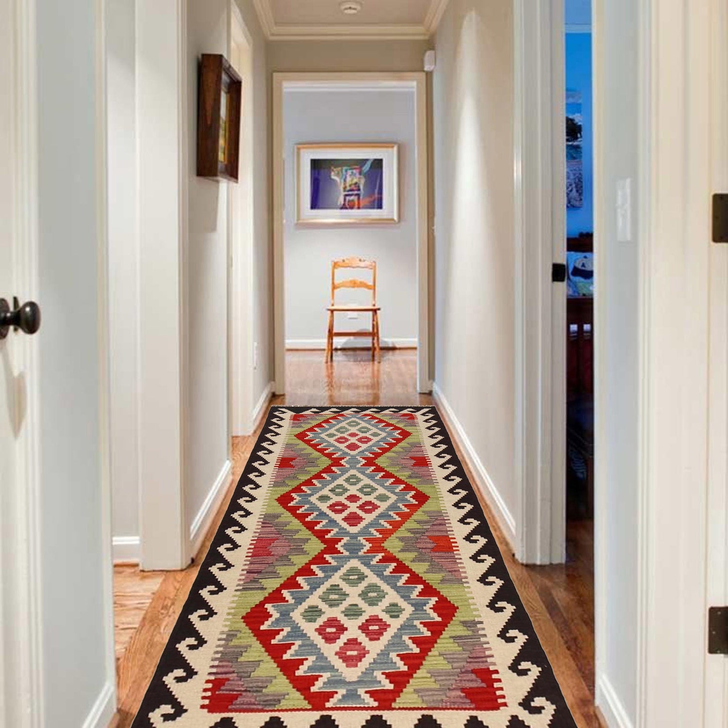 Handmade Multi Kilim Geometric 5' Runner
