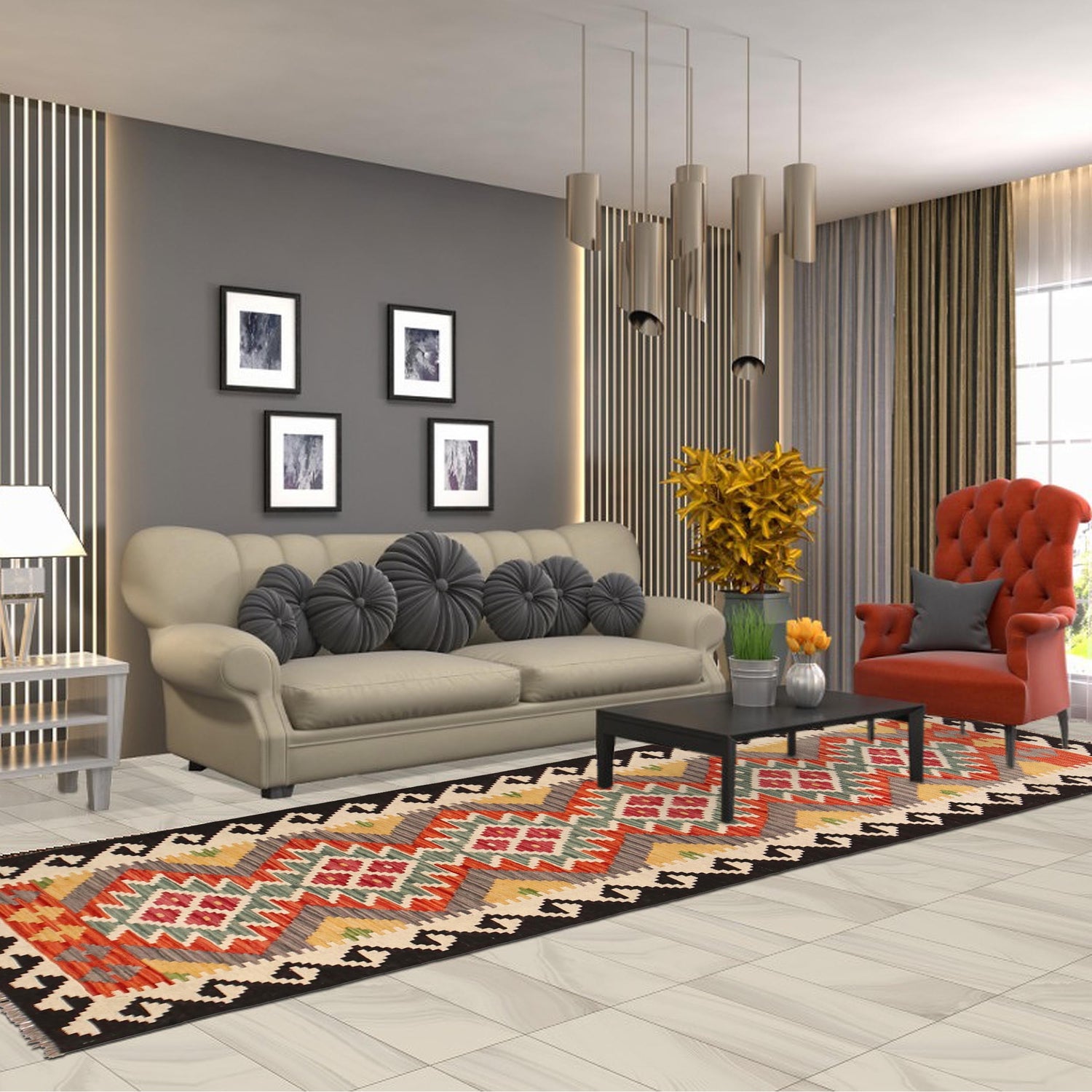 Handmade Multi Kilim Geometric 8' Runner