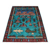 War Area Rug Handmade Blue Helicopter + Tank 4x6 ft