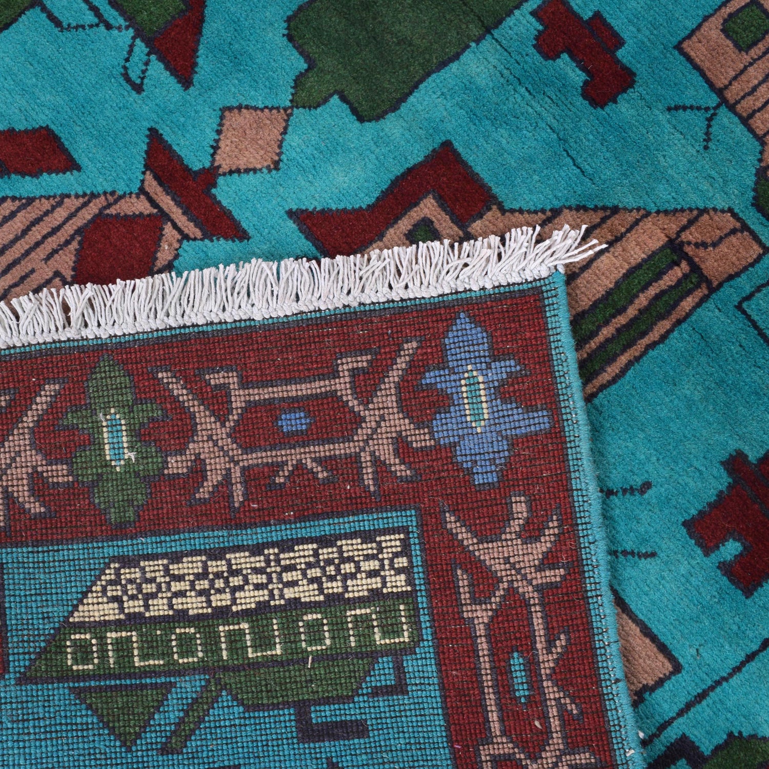 War Area Rug Handmade Blue Helicopter + Tank 4x6 ft