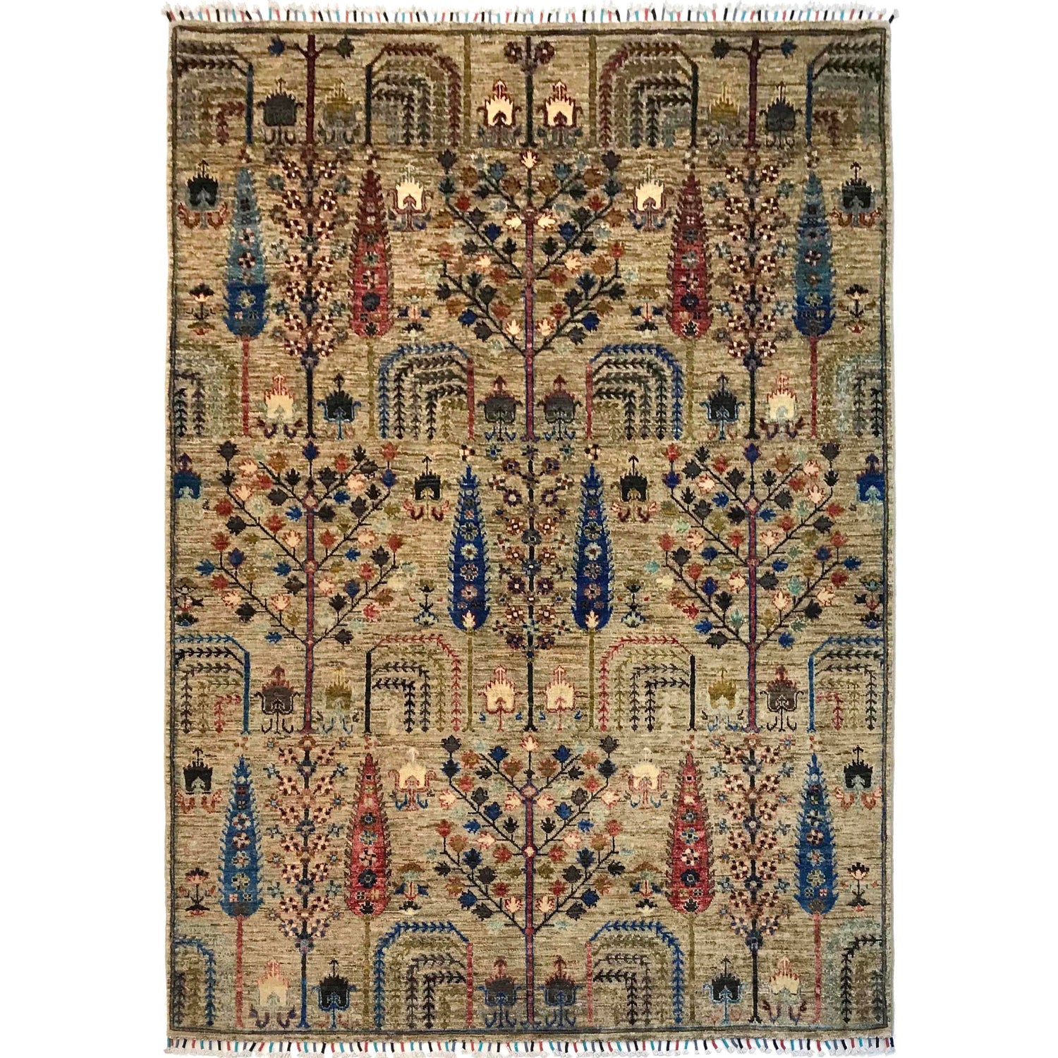 Tree Of Life Area Rug Handmade Gray Floral 5x8 ft