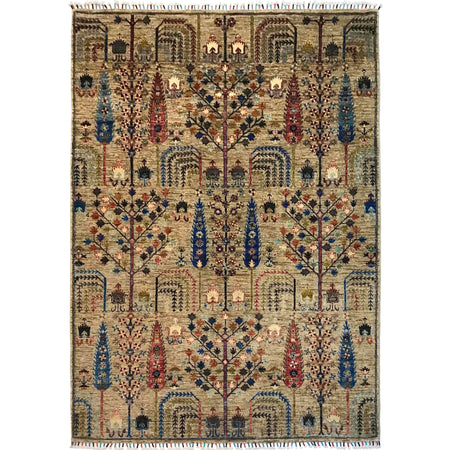 Tree Of Life Area Rug Handmade Gray Floral 5x8 ft