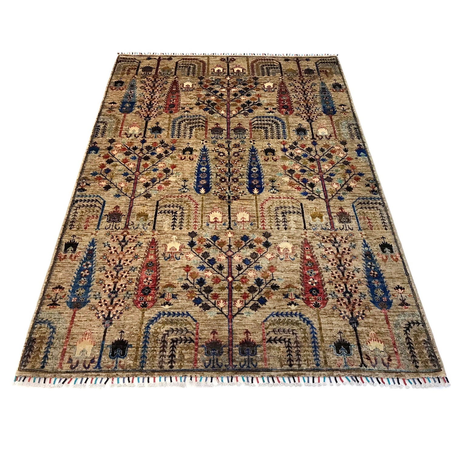 Tree Of Life Area Rug Handmade Gray Floral 5x8 ft