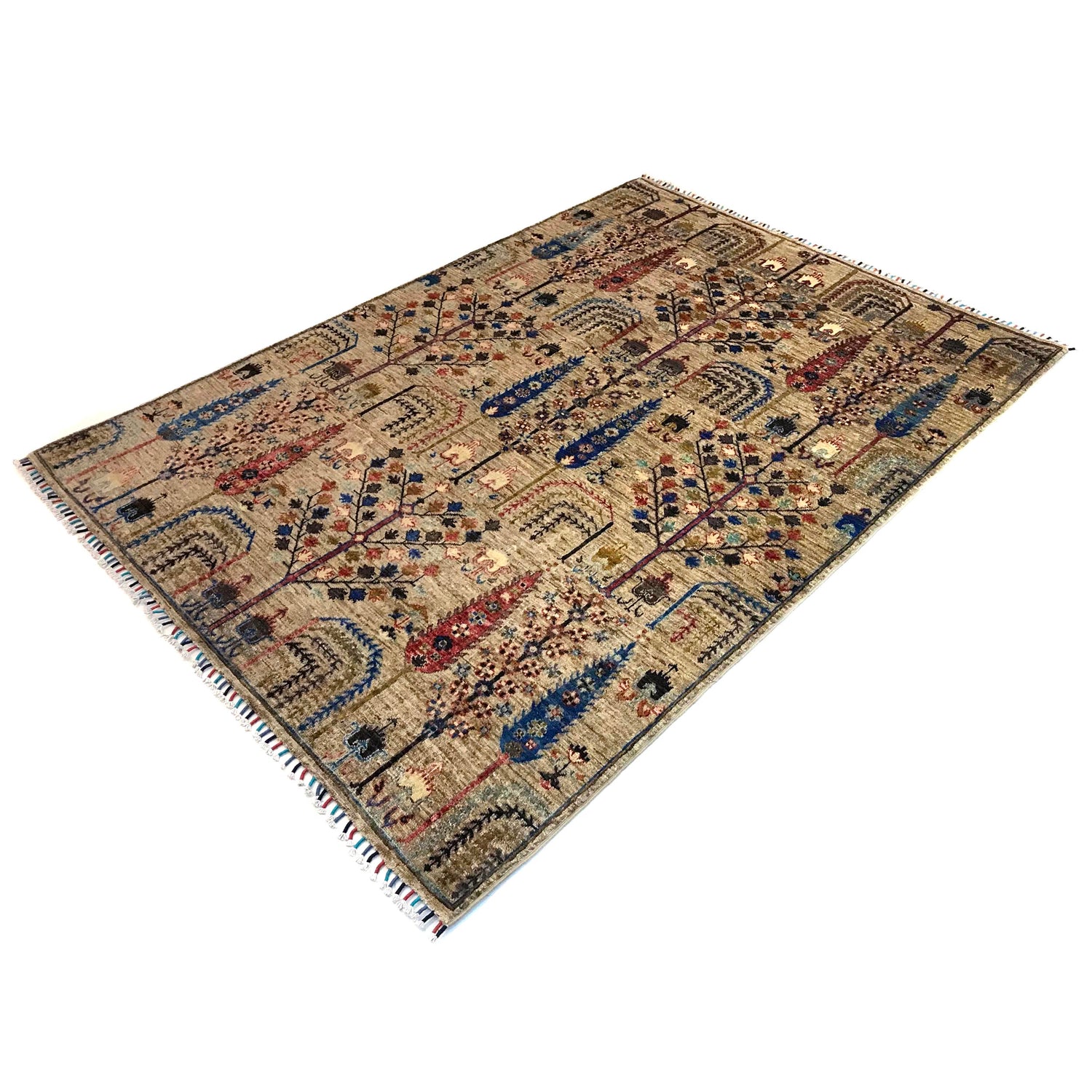 Tree Of Life Area Rug Handmade Gray Floral 5x8 ft