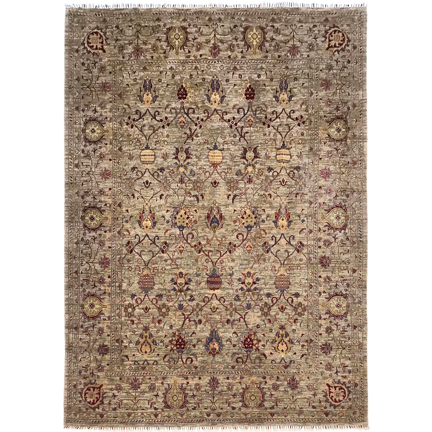 Sultani Area Rug Handmade Gray Floral 9x12 ft