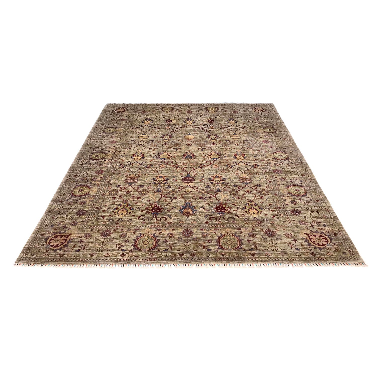 Sultani Area Rug Handmade Gray Floral 9x12 ft