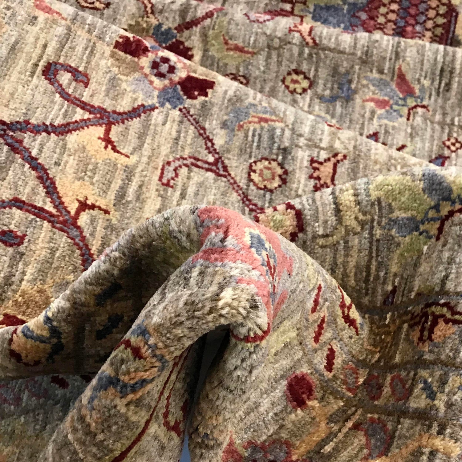 Sultani Area Rug Handmade Gray Floral 9x12 ft