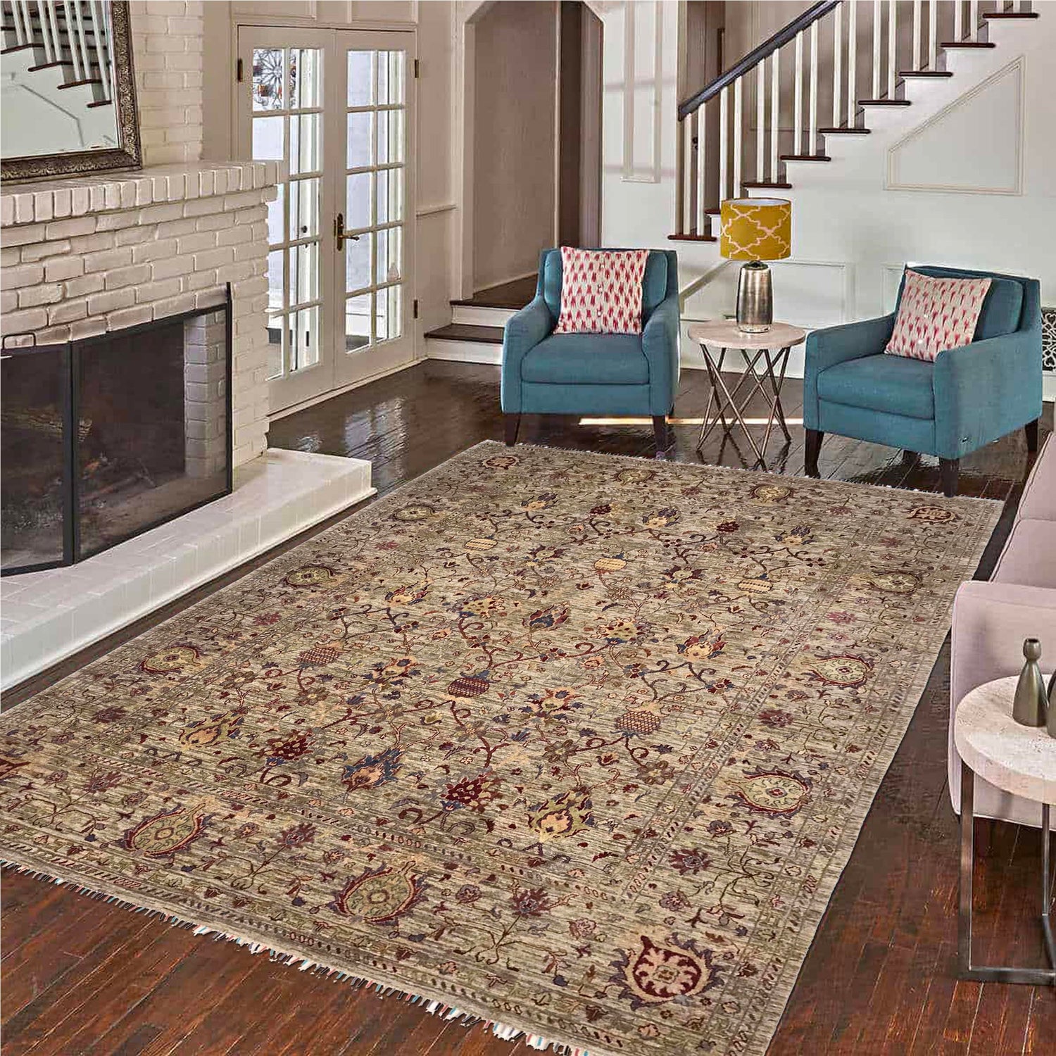 Sultani Area Rug Handmade Gray Floral 9x12 ft
