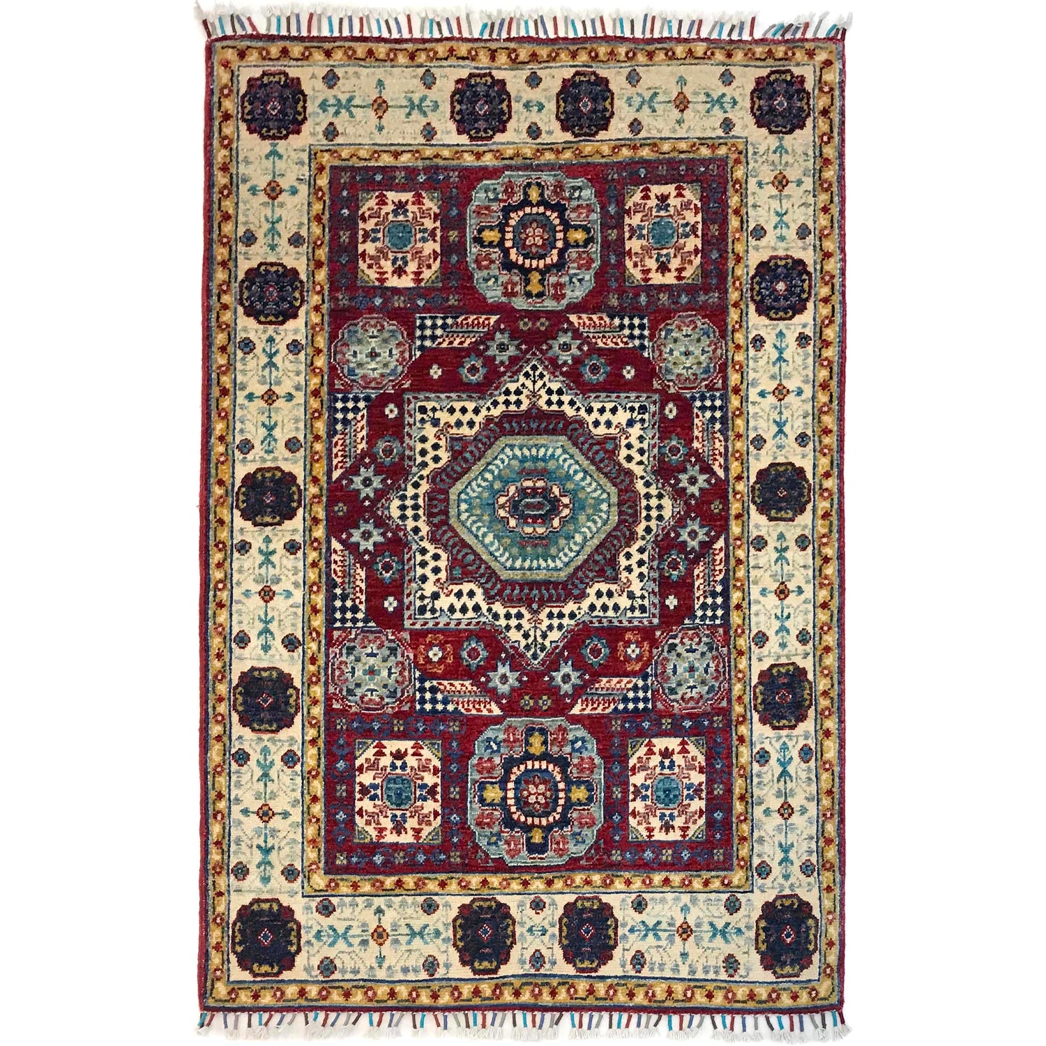 Mamluk Area Rug Handmade Red Medallion 3x5 ft