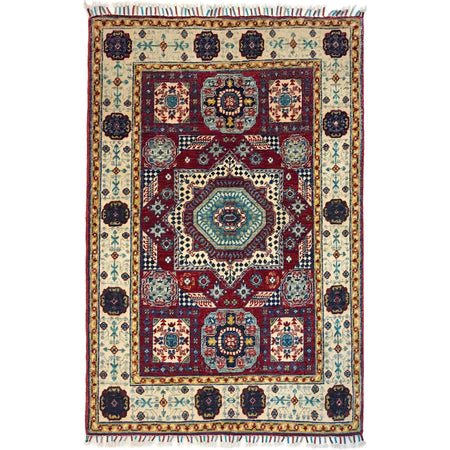 Mamluk Area Rug Handmade Red Medallion 3x5 ft