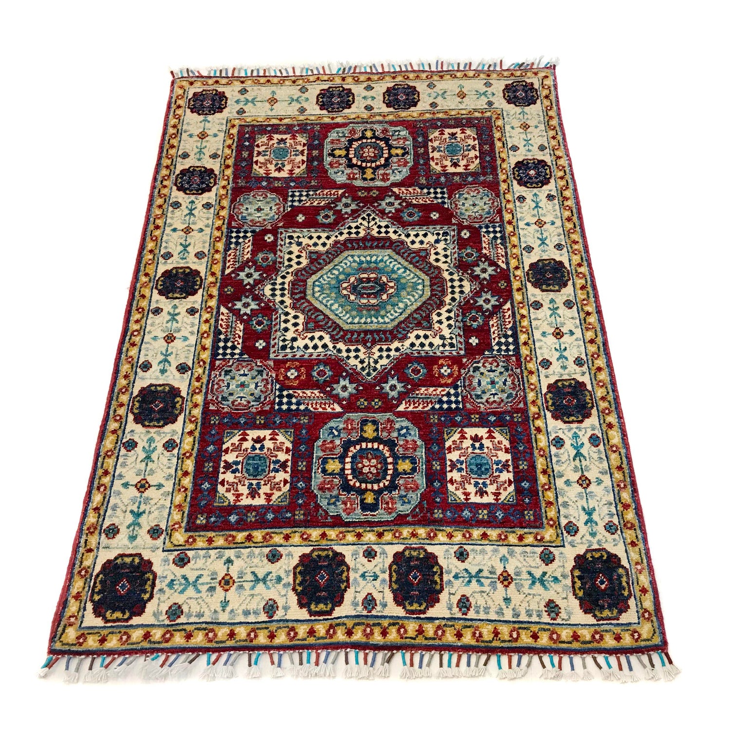 Mamluk Area Rug Handmade Red Medallion 3x5 ft