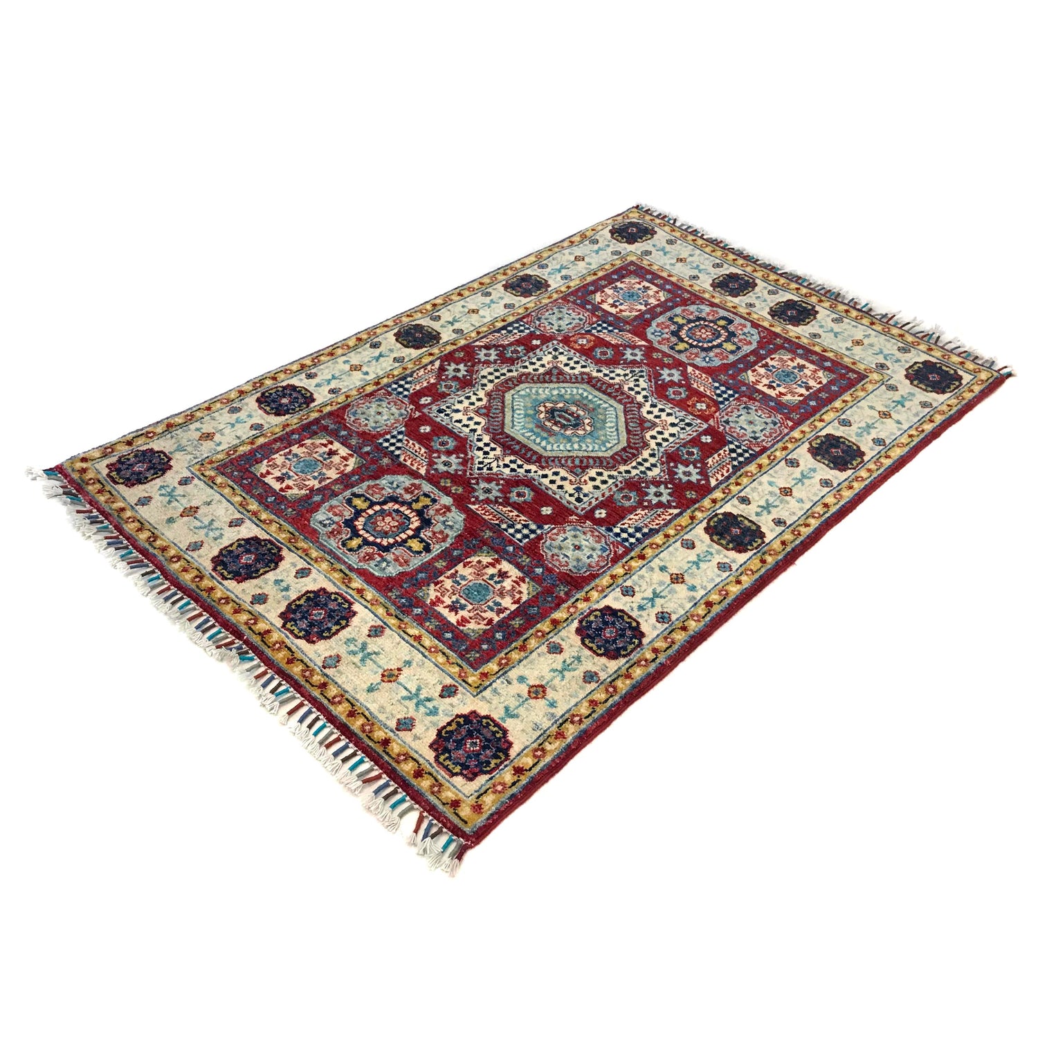 Mamluk Area Rug Handmade Red Medallion 3x5 ft