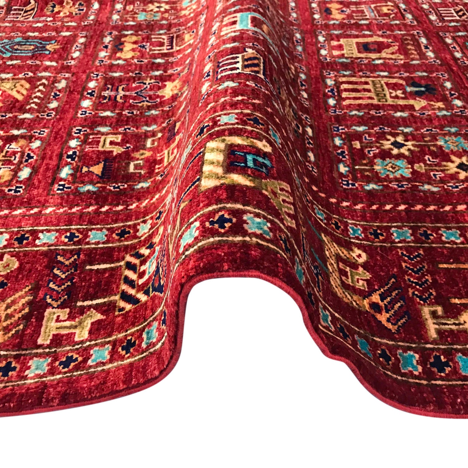 Shikargah Area Rug Handmade Burgundy Red Animal/Birds 5x8 ft