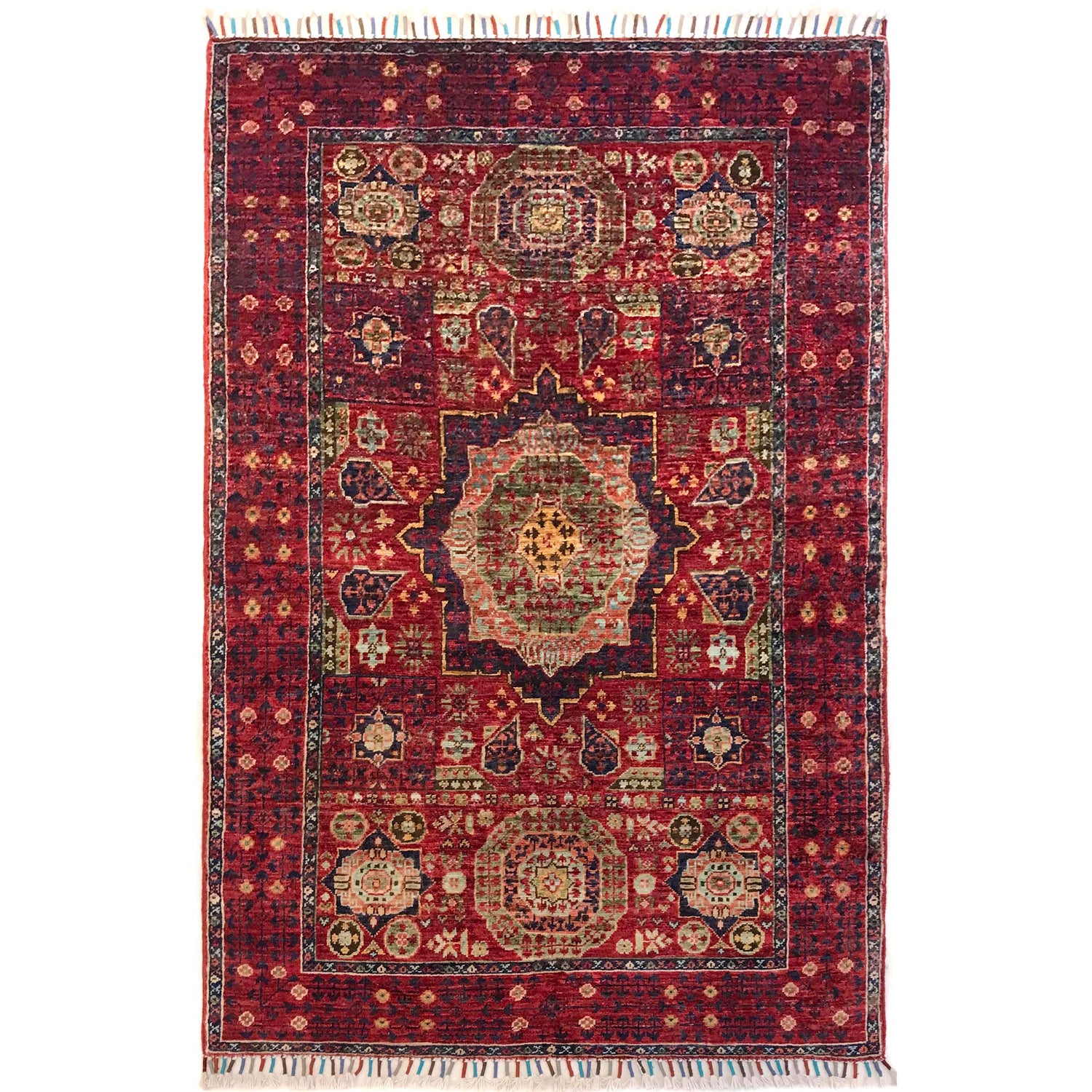 Mamluk Area Rug Handmade Red Medallion 3x5 ft