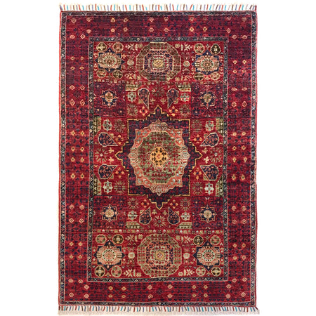 Mamluk Area Rug Handmade Red Medallion 3x5 ft