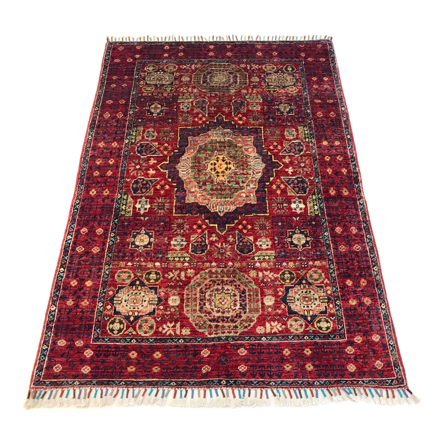 Mamluk Area Rug Handmade Red Medallion 3x5 ft