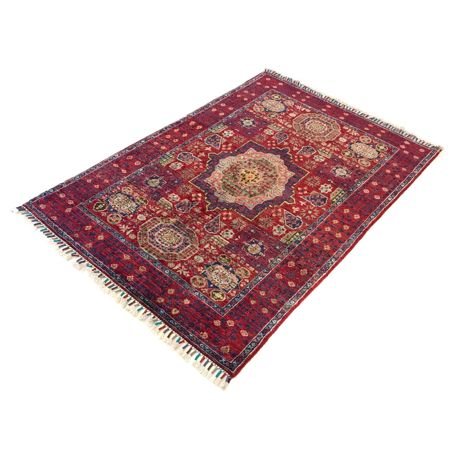 Mamluk Area Rug Handmade Red Medallion 3x5 ft