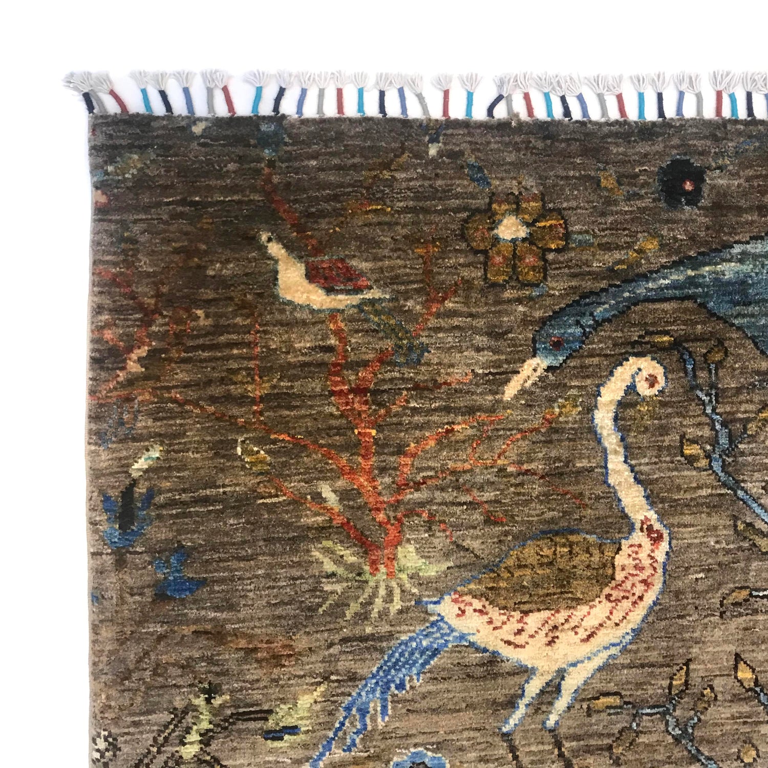 Shikargah Area Rug Handmade Green Animal/Birds 5x8 ft
