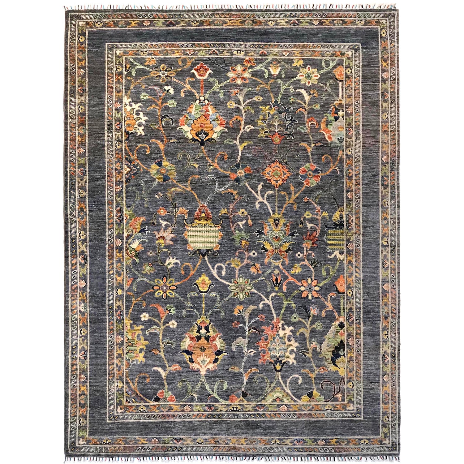 Sultani Area Rug Handmade Blue Floral 7x10 ft