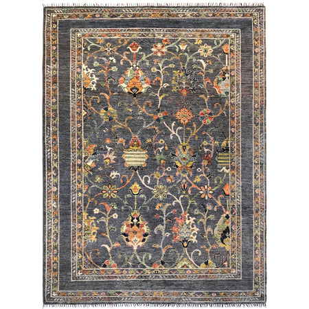Sultani Area Rug Handmade Blue Floral 7x10 ft