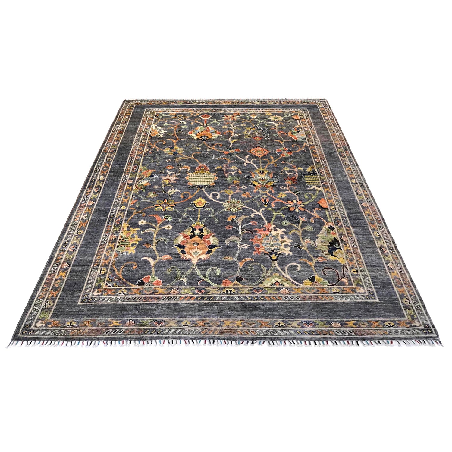 Sultani Area Rug Handmade Blue Floral 7x10 ft