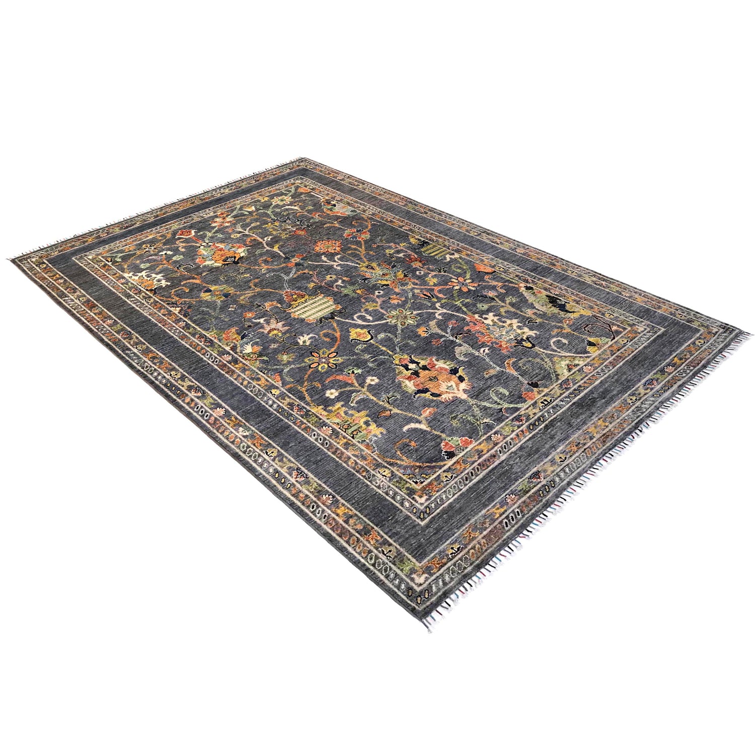 Sultani Area Rug Handmade Blue Floral 7x10 ft