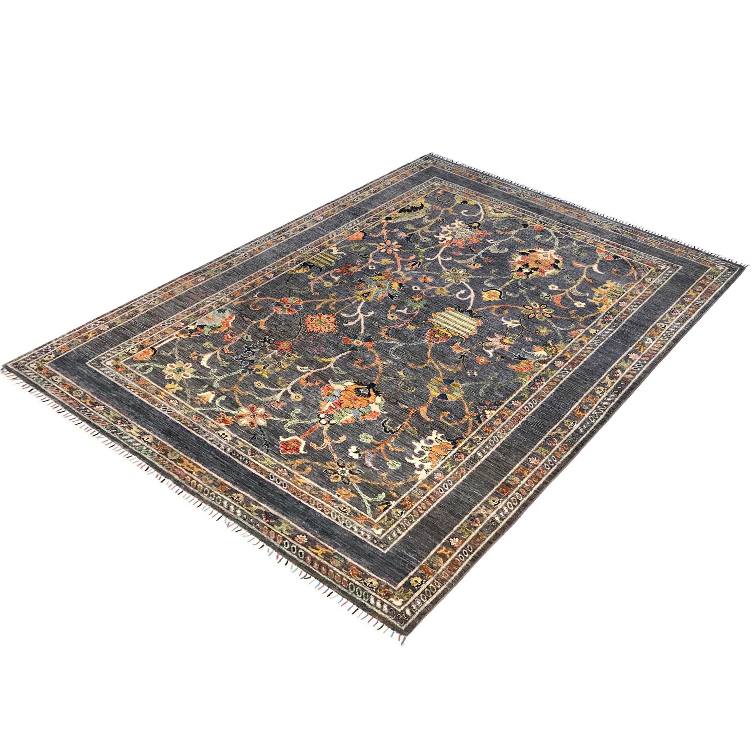 Sultani Area Rug Handmade Blue Floral 7x10 ft