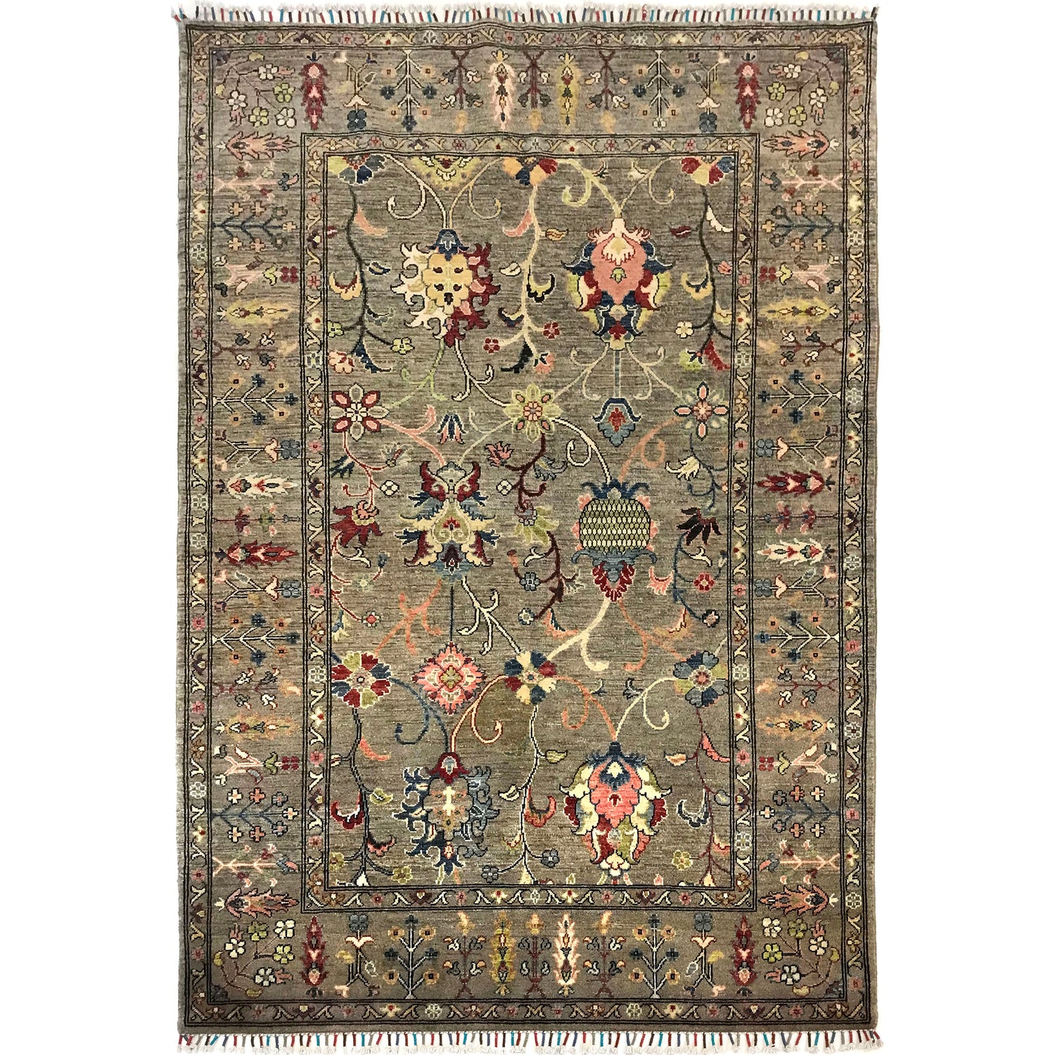 Sultani Area Rug Handmade Gray Floral 5x8 ft