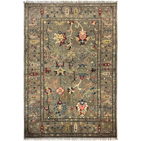 Sultani Area Rug Handmade Gray Floral 5x8 ft