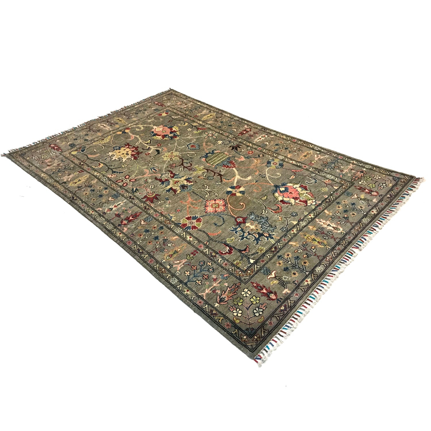 Sultani Area Rug Handmade Gray Floral 5x8 ft