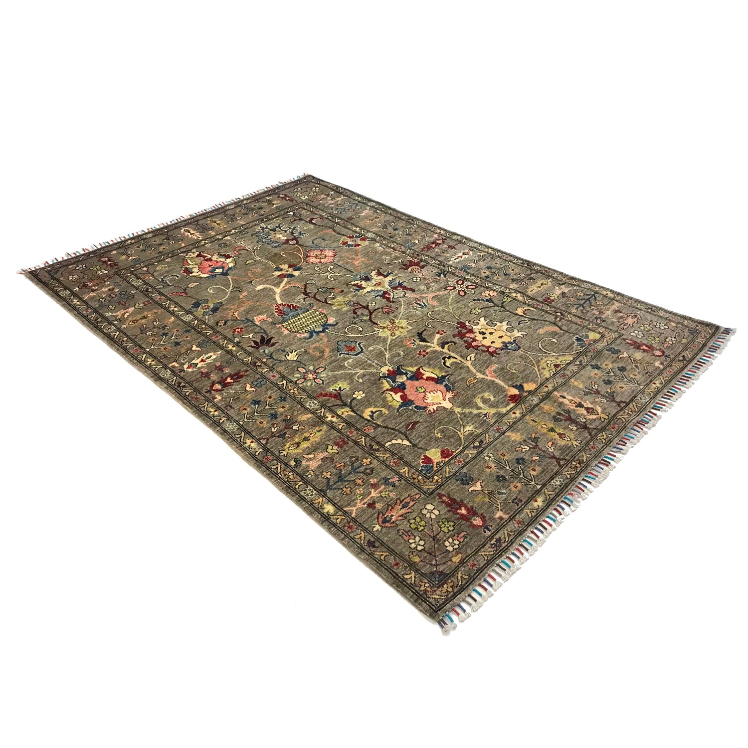 Sultani Area Rug Handmade Gray Floral 5x8 ft