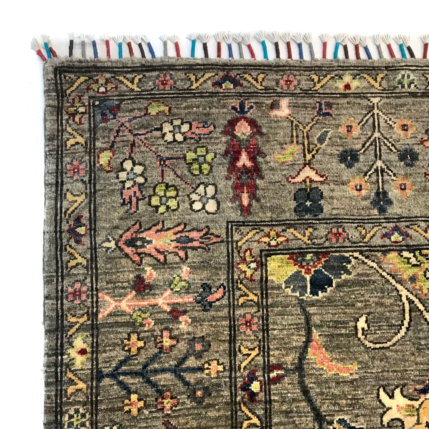 Sultani Area Rug Handmade Gray Floral 5x8 ft