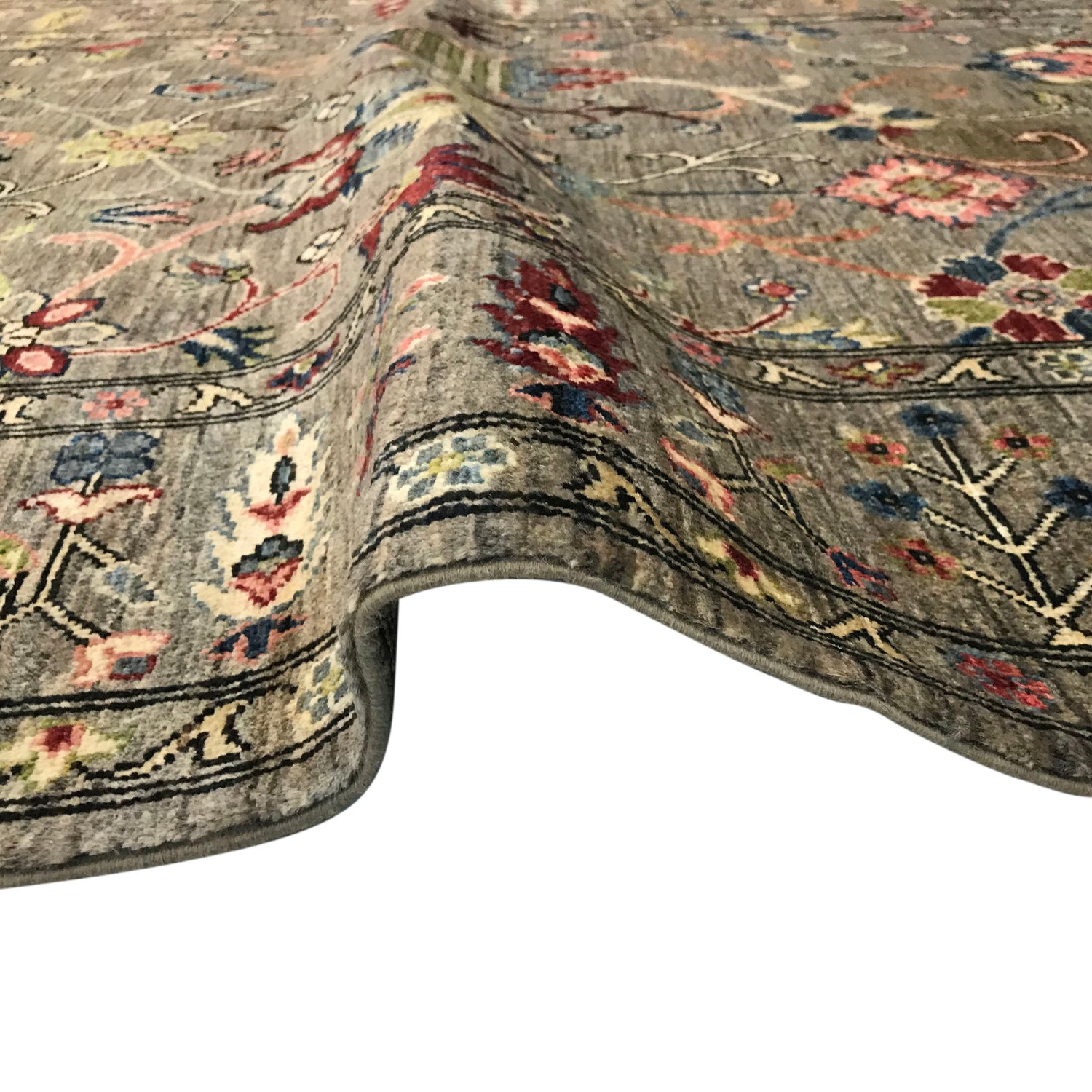 Sultani Area Rug Handmade Gray Floral 5x8 ft
