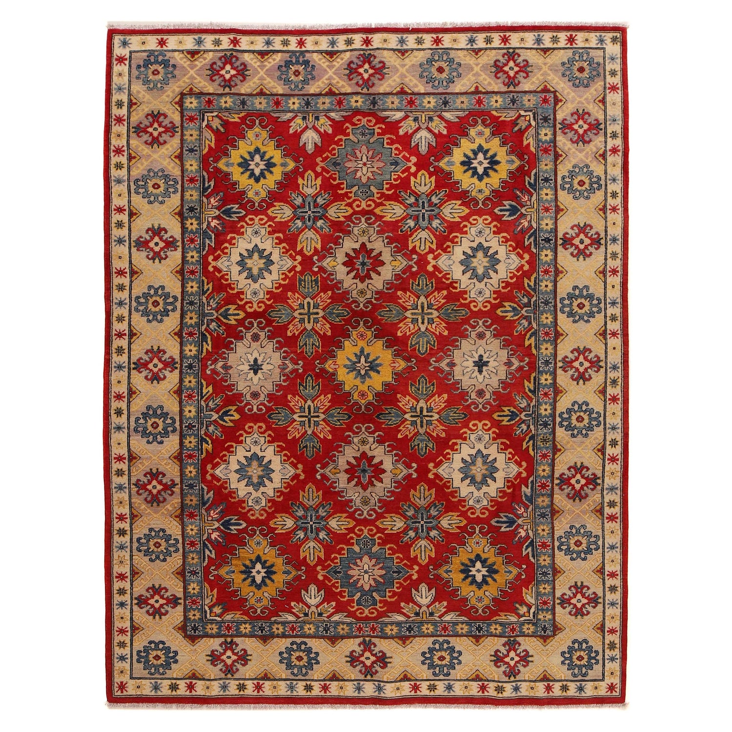 Kazak Rug Handmade Red Medallion 7x10 ft