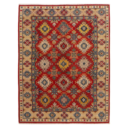 Kazak Rug Handmade Red Medallion 7x10 ft