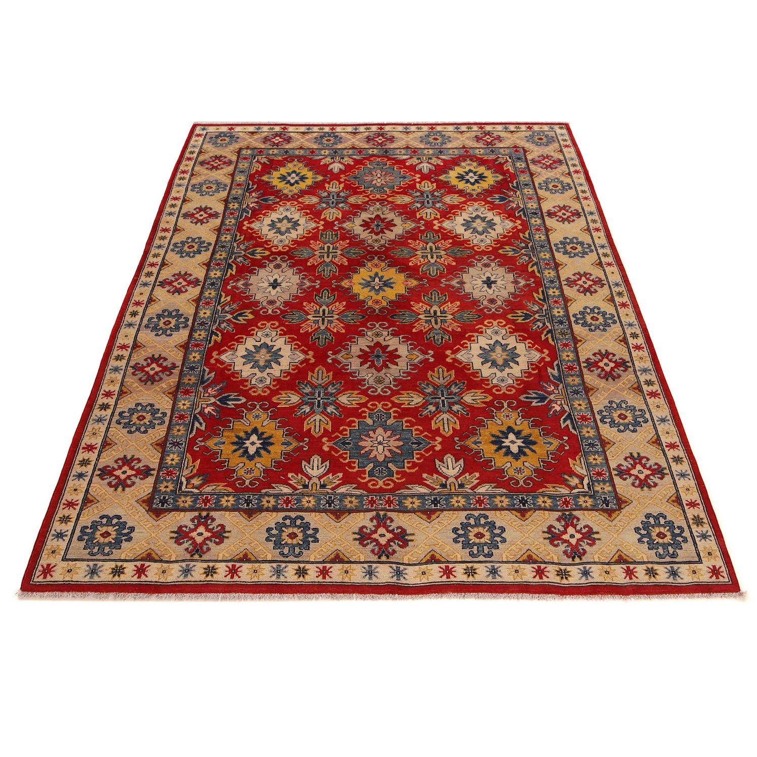 Kazak Rug Handmade Red Medallion 7x10 ft