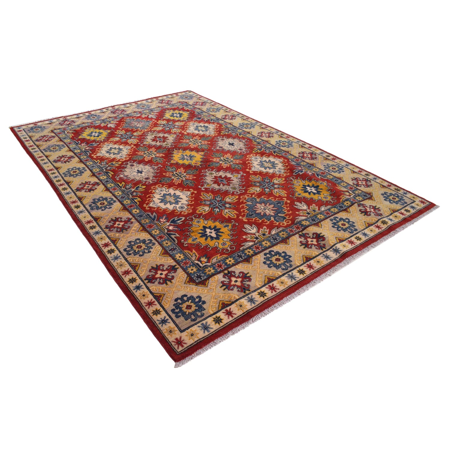 Kazak Rug Handmade Red Medallion 7x10 ft