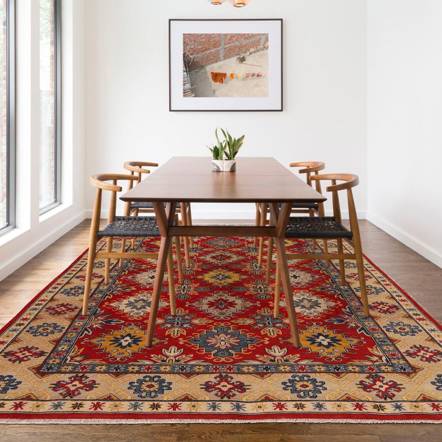 Kazak Rug Handmade Red Medallion 7x10 ft