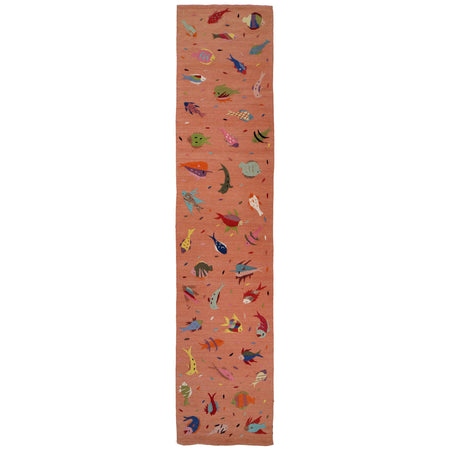 Handmade Pink Kilim Animal 13' Runner