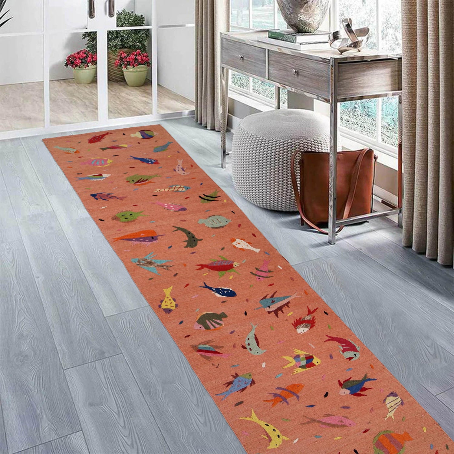 Handmade Pink Kilim Animal 13' Runner