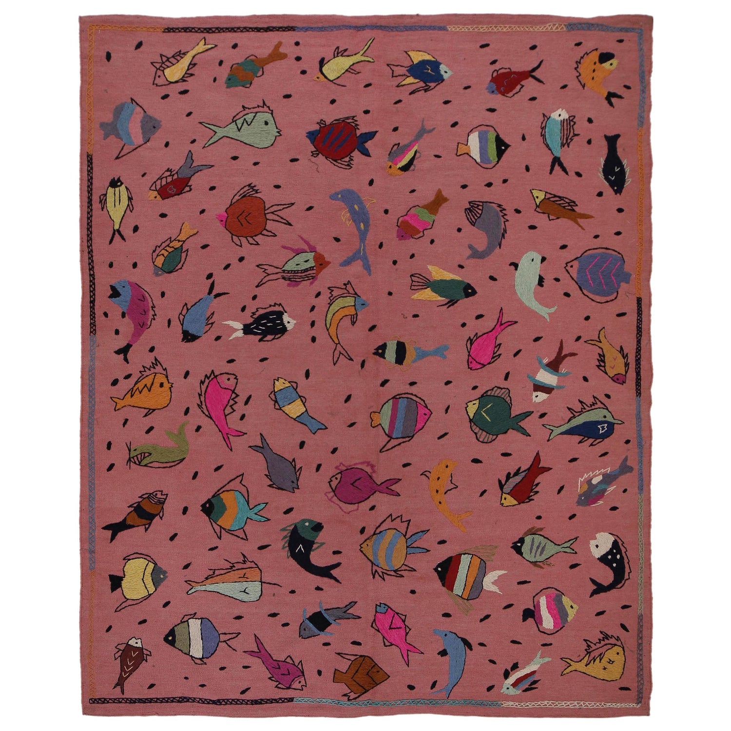Embroidery Kilim Area Rug Handmade Pink Animal 5x8 ft
